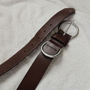 44" XL brown Italian leather silver buckle belt